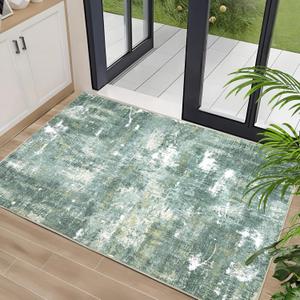 Modern Abstract Washable Area Rug for Entryway,Low Pile Indoor 2x3 Non Slip Carpet Non-Shedding Area Rug Soft Stain Resistant Rug Sage Green