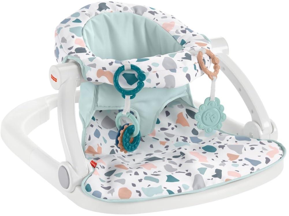 Fisher-Price Portable Baby Chair Sit-Me-Up Floor Seat With Developmental Toys & Machine Washable Seat Pad, Pacific Pebble 1 Count 