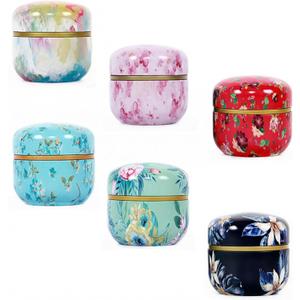 HAN SHENG 6 Pcs Airtight Tea Storage Tins 10 OZ, Vintage Style Food Containers for Loose Leaf Tea & Herbs, Coffee Beans, Spices, Sugar - Floral Embossed Design