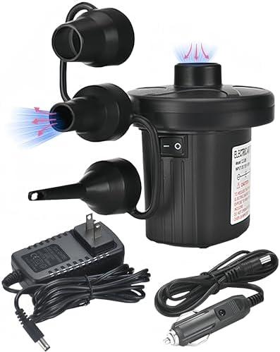 Nedyfix Inflatable Electric Air Pump,110V AC/12V DC Portable Fast Inflation Pump with 3 Nozzles, Used for Inflatable Boats,etc