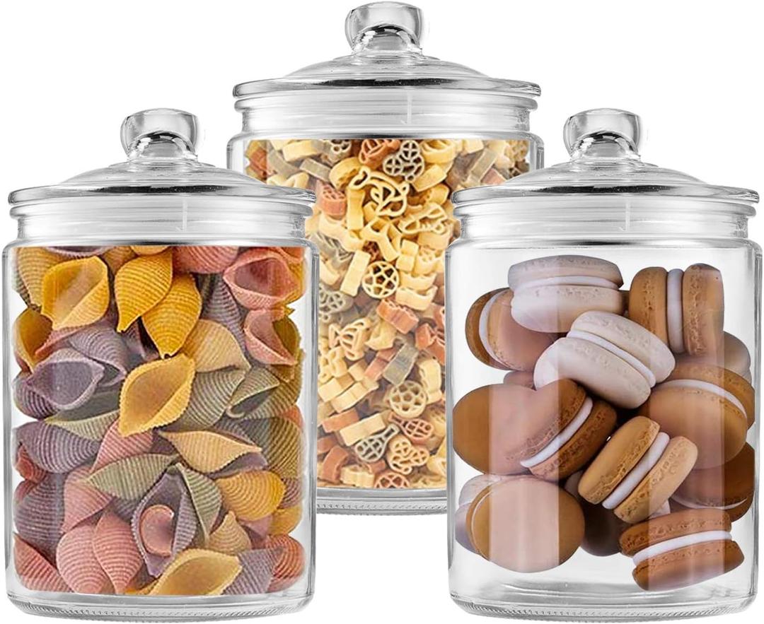 Glass Jars 64 oz,Candy Jar with Lid For Household,Food Grade Clear Jars (3 Pack)