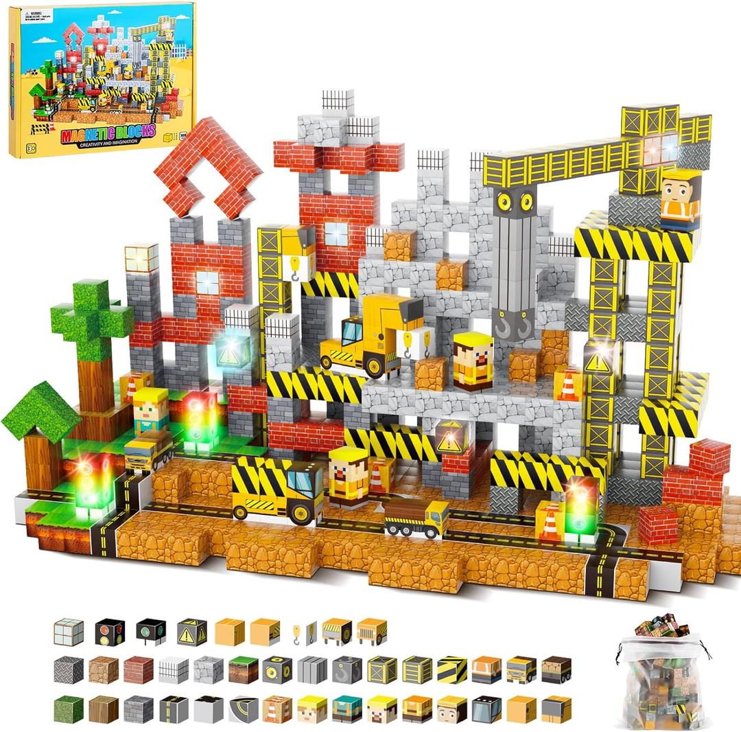 300PCS Magnetic Building Blocks Construction Set for Kids, STEM Engineering Toys for Boys Girls 3 4 5 6 7 8-12 Year Old, Montessori Magnet Cubes & Blocks, Birthday Easter Gifts & Basket Stuffers