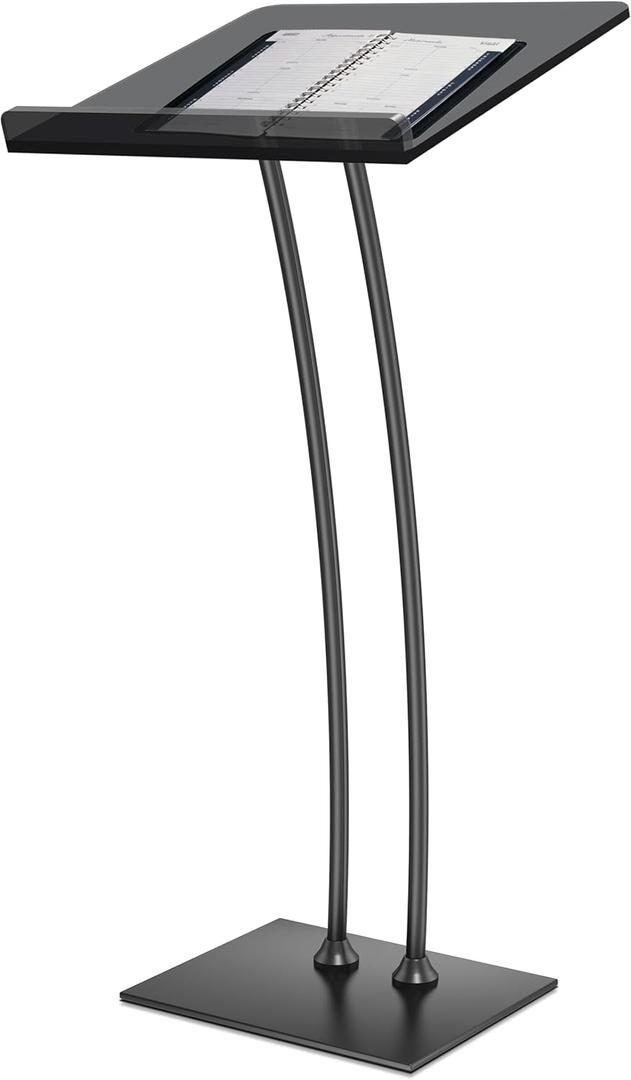 Acrylic Podium Lectern with Iron Stable Bottom, Pulpits for Churches with 10MM Thickened Acrylic Countertop, Multi Function Pulpit for Modern Classroom Music Concert Wedding Conference Event (Black)