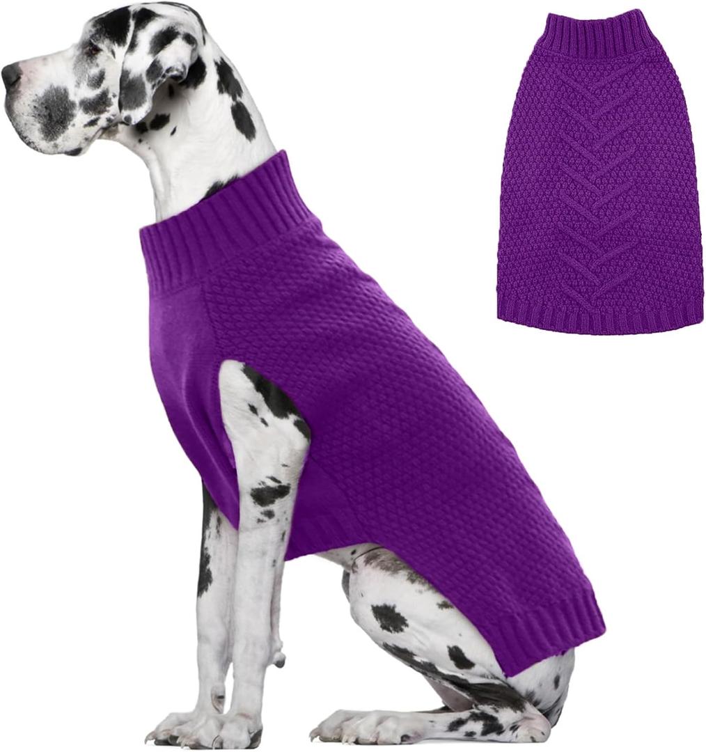 IECOii Purple Extra Large Dog Sweater, Warm Winter Coat for Large Dogs, Knitwear, Doberman, Great Dane, 4XL (XXXX-Large(Chest:35.4 in), Purple)