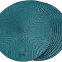 FunWheat Round Braided Placemats Set of 8 Place Mats for Dining Tables Woven Washable Non-Slip Table mats Small 13 inch(S Teal, 8pcs)