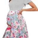 Women's Short Sleeve Maternity Dress Patchwork Pregnancy Clothes with Pockets (Medium, Light Grey-floral Sky Blue)