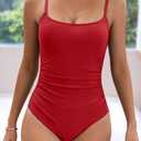 Eomenie Women's One Piece Swimsuits Tummy Control Ruched Bathing Suit 1 Piece Swimwear (Red, M)