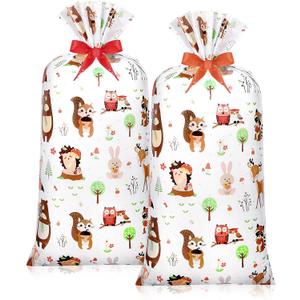 Teling 2 Pcs Large Animal Plastic Gift Bags 70"x 40" Oversized Plastic Storage Bags with 2 Rolls Ribbons for Birthday Party, New Parents Shower, Bicycle Bike, Holiday