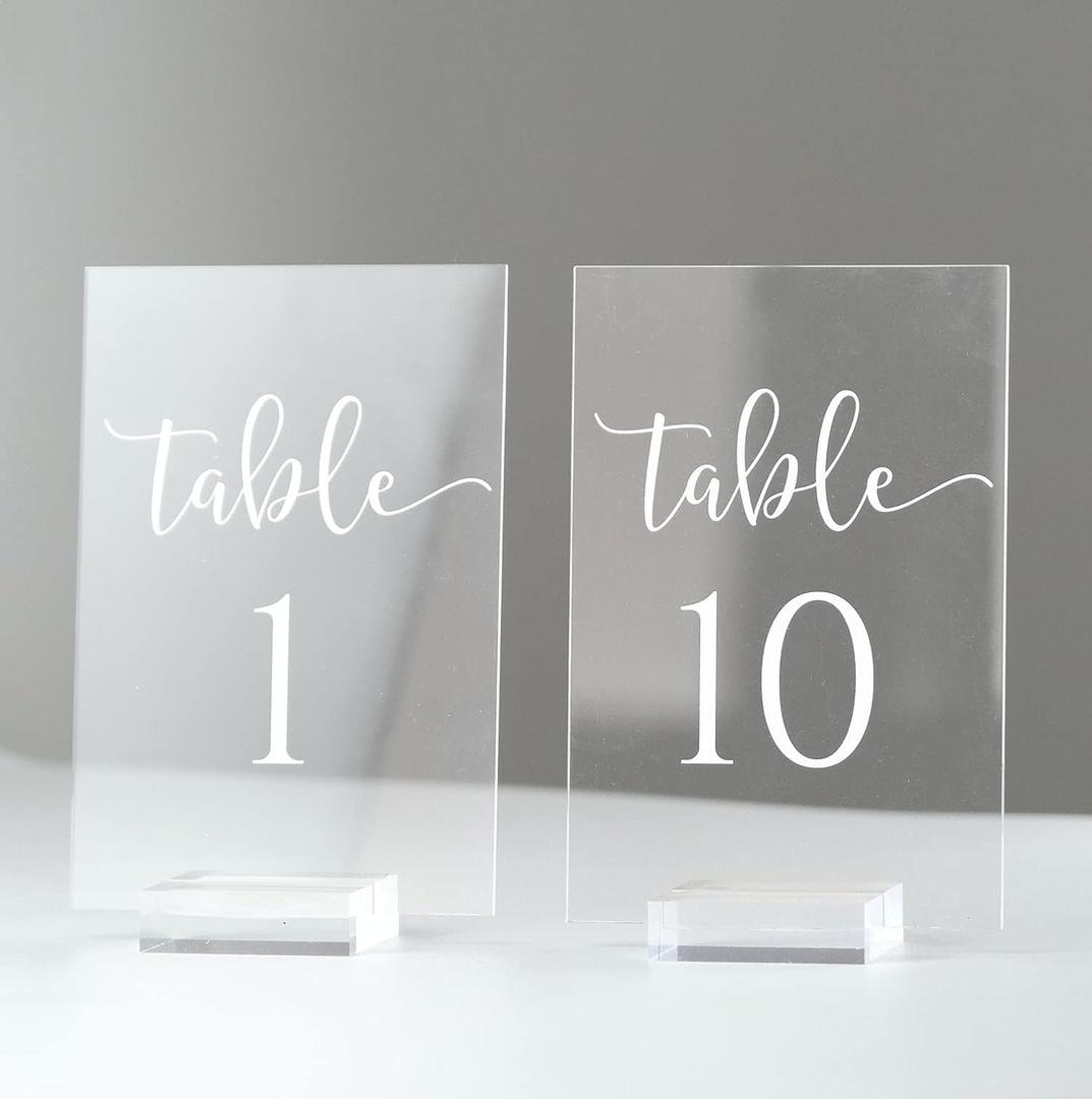Clear Acrylic Wedding Table Numbers 1-10 with Stand- 4x6 Inch Clear Acrylic Table Numbers and Holders for Wedding Party Reception