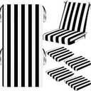 Tudomro 4 Pcs Outdoor High Back Chair Cushion Covers (Not Includes Cushion) Waterproof Patio Replacement Rocking Chair Slipcover Seat Pad Cover with Tie for Furniture (Black and White,44'' X 21'')