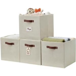DECOMOMO Storage Baskets, 13x15x13 Storage Cube Bins with Labels for Organizing Shelves Kallax (Kallax / 4pcs, Beige)