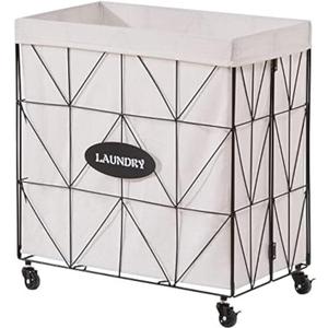 Collapsible Laundry Hamper with Wheels,Capacity and Removable Liner, Sturdy Metal Frame for Clothes Storage and Transport (110L-LX-Black), Large