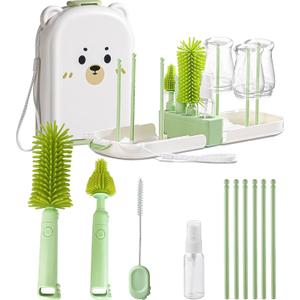 Travel Baby Bottle Cleaner Kit with Storage Case  6-in-1 Compact Bottle Brush Set for Infant Feeding, Breast Pump Parts & On-The-Go Washing  Baby Travel Essentials for Flying (Green)