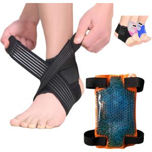 BodyMoves Kid's Ankle Brace Support Plus Hot and Cold Ice Pack (Sporty Black, MED for Big Kids (US 3.5-7))