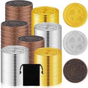 Hanaive 100 Pcs Metal Pirate Coins Treasure Chest Spanish Doubloon Fake Coins Tokens for Kids Board Games Pirate Party Cosplay (Classic Style)