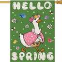 Hello Spring House Flags for Outdoor Decoration, Funny Goose with Flowers Large Yard Flag,Seasonal Decorative Decor for Holiday Summer Outside 28x40 Inch Vertical Double Sided