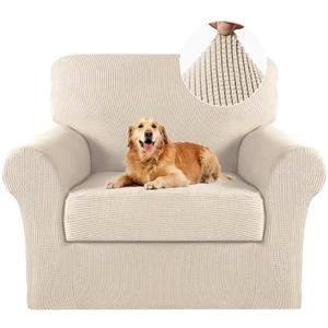 Turquoize 2 Piece Chair Covers for Living Room Armchair Cover Armchair Slipcovers with Arms Feature Thick Jacquard Fabric (Chair,Biscotti Beige)