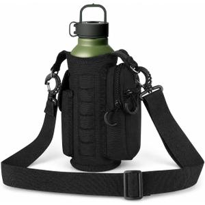 Magnetic Gym Bag Water Bottle Holder with 6 Strong Magnets, Phone Pouch & Adjustable Strap, Fits 2440oz Bottles, Magnetic Bottle Carrier for Gym, Fitness, Hiking, Travel, Black