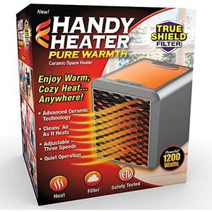 Ontel Handy Heater Pure Warmth 1200W Personal Ceramic Space Heater with Adjustable Heat - Portable, Quiet & Energy Efficient Small Space Heater for Bedroom, Office, Garage & More