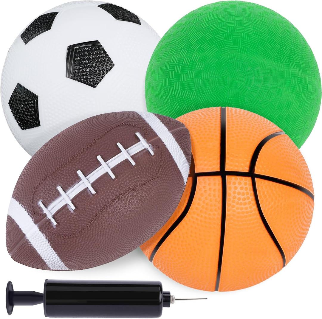 3 otters 4-Pack Sports Balls for Toddlers & Kids, Playground Balls with Pump, 5-Inch Soccer Ball, Basketball, Kickballs, Stockings for Grandkids, Toys for 2+ Boy Indoor/Outdoor Play