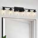 stambord 6 Light Matte Black Bathroom Vanity Light Fixtures with Clear Glass and Metal Base, Black Vanity Lights for Bathroom Over Mirror