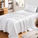 CozyLux Satin Sheets Twin XL Sheets - 3 Piece Silky XL Twin Sheet Set, Luxury Extra Long White Sheet with Smooth and Soft Microfiber, Includes 1 Fitted Sheet, 1 Flat Sheet and 1 Pillowcase