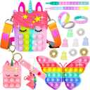 Pop Purse Pack Toy, Unicorn Rainbow Shoulder Crossbody Small Mini Little Keychain, 3 4 5 6 7 8 9 10 12 Year Old Birthday Gifts for Toddler Kids Girl, Christmas Stocking Stuffers