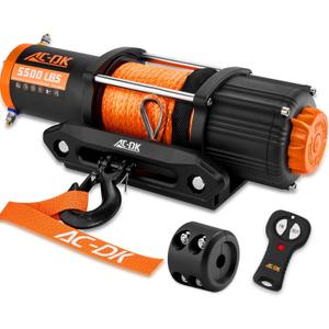AC-DK 5500 lb ATV/UTV Winch Synthetic Rope Kits, 12V Winch with Wireless Remote for Off Road Trailer Boat RV Towing Winches, Waterproof Winch with Mounting Plate and Wired Remote
