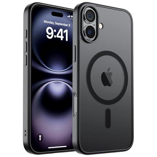 SUPFINE Magnetic for iPhone 16 Case (Compatible with MagSafe) (Military Grade Drop Protection) Translucent Matte Shockproof with Anti-Fingerprint Phone Cover,Black