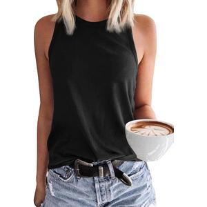 Langwyqu Womens' Crewneck Sleeveless Summer Casual Loose Fit Basic Shirts (Medium, Black)