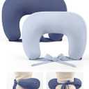 lulumoon Muslin Nursing Pillow Covers - 2-Pack Soft Cotton Slipcovers for Breastfeeding & Bottle-Feeding - Extension Strap for Snug Fit & No Sliding - Hidden Zipper Safety for Newborn Baby (Navy & Mist Blue)