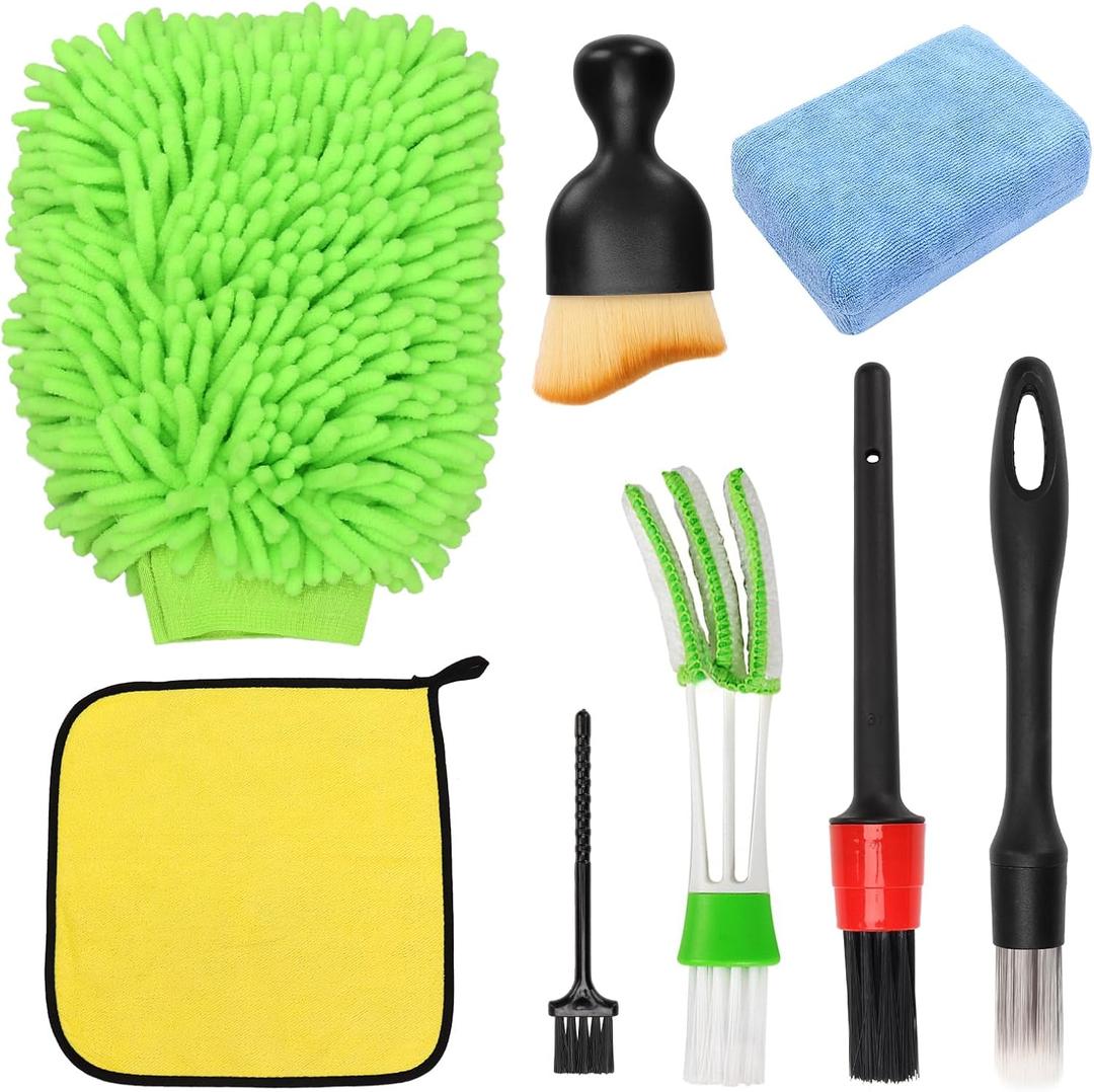 Microfiber Car Wash Mitt Applicator Towel and Car Detailing Brushes Duster Cleaning Kits, Car Wash Mitt Brush & Soft Hair Car Interior Detailing Brush Tools for Car Decoration Automotive Truck SUV RV
