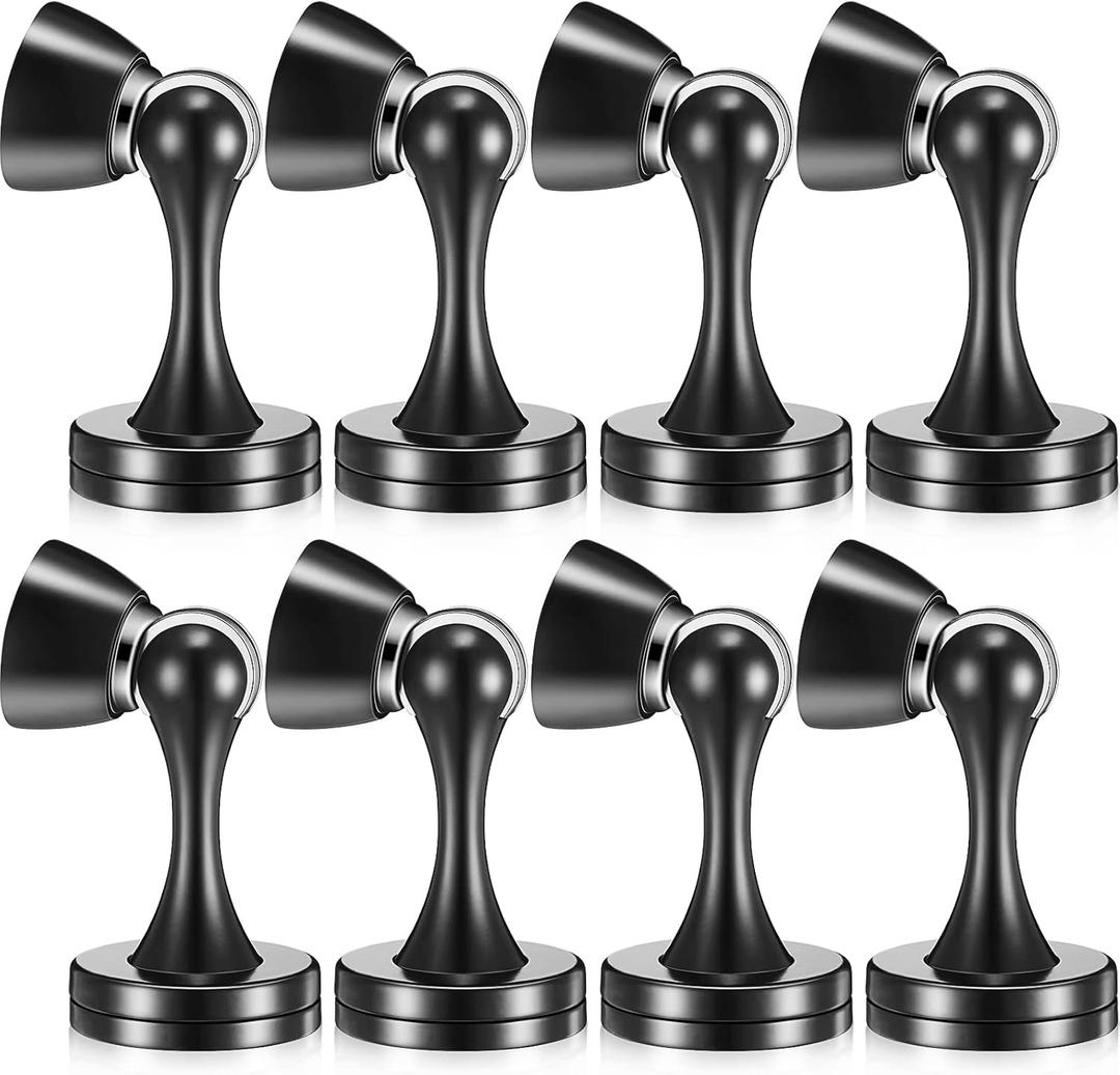 Shimeyao 8 Pack Magnetic Door Stop Floor Mounted Door Stopper Magnetic Catch Wall Mounted with Catch Holder with Screws for Hold Open Wall Protector(Black)