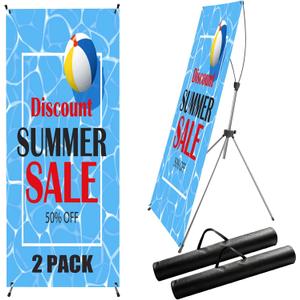 2 Pack X Frame Banner Stand Adjustable Size 23"X 63" to 32"X 78" with Portable Retractable Carrying Bag, Customize Banner Stand for Trade, Show Exhibition Market and Store Display