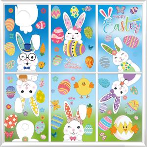 2 x 140 PCS Easter Window Clings - 9 Sheets Double-Sided Large Reusable Rabbit & Egg Stickers, Static Glass Decals for Home Office School Spring Easter Decor