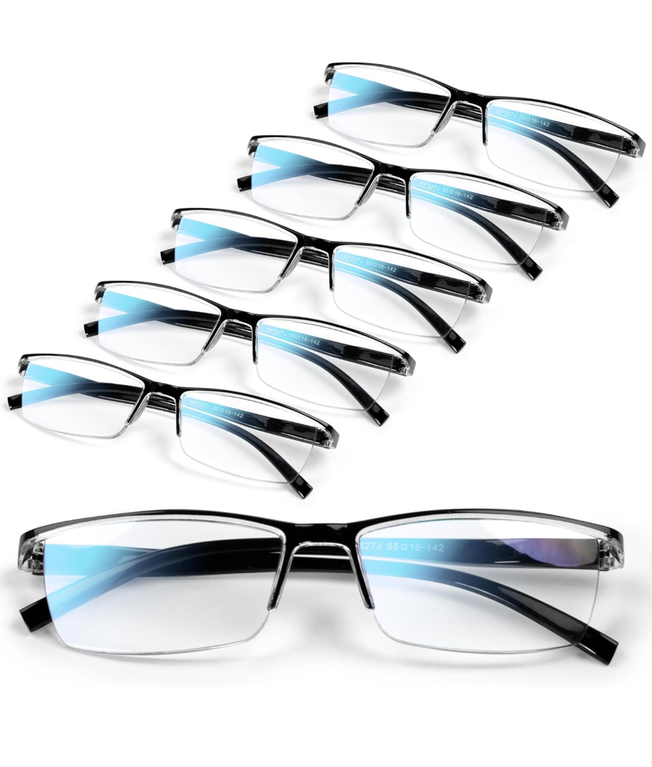 6 pack Executive Style Reading Glasses Men - Durable Readers with 99% Blue Light Blocking - Comfortable Fit with TR90 Frames, +1.75