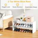 White Shoe Rack Organizer for Closet, 2-Tier Expandable Shoe Shelf, Stackable Iron Wood Combination Small Shoe Racks Shelves for Closets, Entryway,Small Space,Hallway,Bedroom,Bathroom,6-12 Pairs