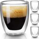 Gencywe Double Walled Espresso Cups Set of 4 (50% Thicker), 3 Ounce Clear Expresso Coffee Mugs, Espresso Shot Glasses, Double Wall Insulated Espresso Cups Suit for Espresso Machine, Microwave Safe