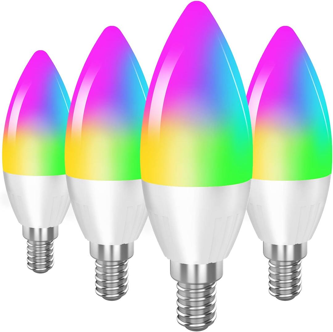 DOGAIN Smart Light Bulb Works with Alexa Google Home E12 Base WiFi Candelabra LED Light Bulb Color Changing Dimmable Chandelier Light Bulbs 360 lm 35w Equivalent 4 Pack (2.4GHz WiFi Only)