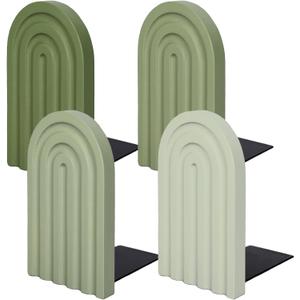 Whaline 4 Pcs Boho Arch Wood Bookends Sage Green Rainbow Wooden Book Stands Decorative Non Skid Book Stoppers Study Cute Bookend for Back to School Heavy Books Home Office Library Kitchen (4 Colors)