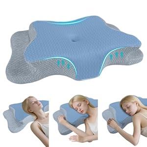 Memory Foam Pillows, Cervical Pillow for Neck and Shoulder Pain Relief, Ergonomic Contour Bed Pillow, Soft for Side Sleep Stomach Sleeping and Back Sleeper (Queen Size-24.8''Lx14.96''Wx5.78''H, Black)