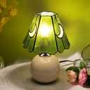 Tiffany Style Stained Glass Mushroom Table Lamp, Cute Small Bedside Night Light for Bedroom Living Room, Unique Aesthetic Home Decor Gift for Girls Women Birthday (Green)