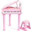 31 Keys Piano Keyboard Toy for Kids, Birthday Gift for 1 2 Year Old GirlsPink Musical Piano Toy for Toddlers with Microphone and Stool