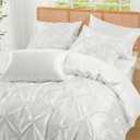 P Pothuiny 5 Pieces Satin Pintuck Duvet Cover Set, Silky Like Ivory White Pinch Pleat Duvet Cover King Size Luxury Bedding Set with Corner Ties, 2 Pillow Shams + 2 Pillowcases (No Comforter)