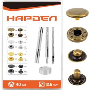 Leather Snaps and Fasteners Kit，12.5mm 40 Sets Metal Snap Buttons with Setter Tools， Sewing Snaps for Clothing，Fabric，Leather, Clothes, Jackets, Bags, DIY Crafting（Bronze）