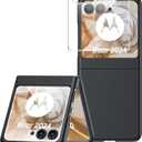 for Motorola Razr 2024 Case, [Built-in Front Screen Protector] Slim Matte PC Shockproof Cover Wireless Charging Case for Razr 2024 (Black)