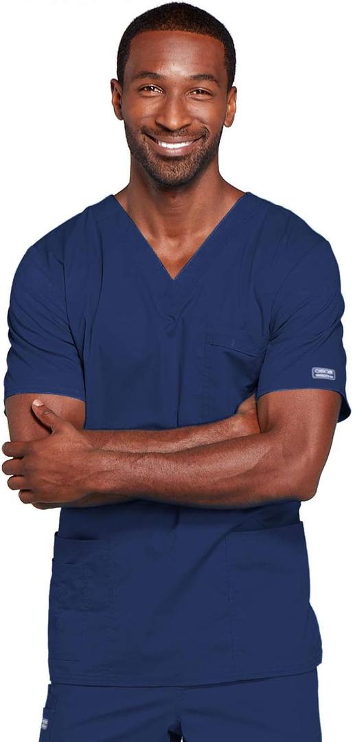 Cherokee Scrubs for Men & Women V-Neck Scrub Top with 4 Pockets, Cotton Blend Soft Stretchy Easy Care Nursing Uniform - 4725 (Medium)
