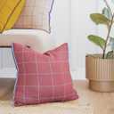 100% Soft Cotton Knitted Modern Window Pane Pillow Cover 18x18 (Burgundy, Maroon, & Vintage Wine)