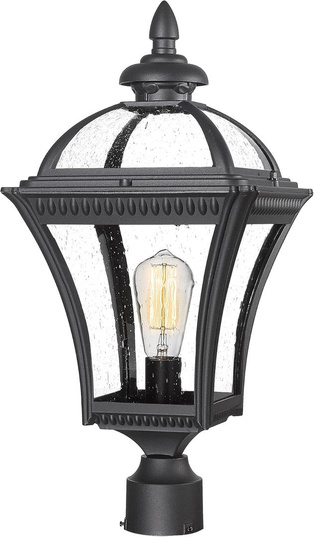 Emliviar 22 Inch Outdoor Post Light, Farmhouse Vintage Outside Pole Light for Yard, Aluminum with Seeded Glass, Black Finish, XE266P BK