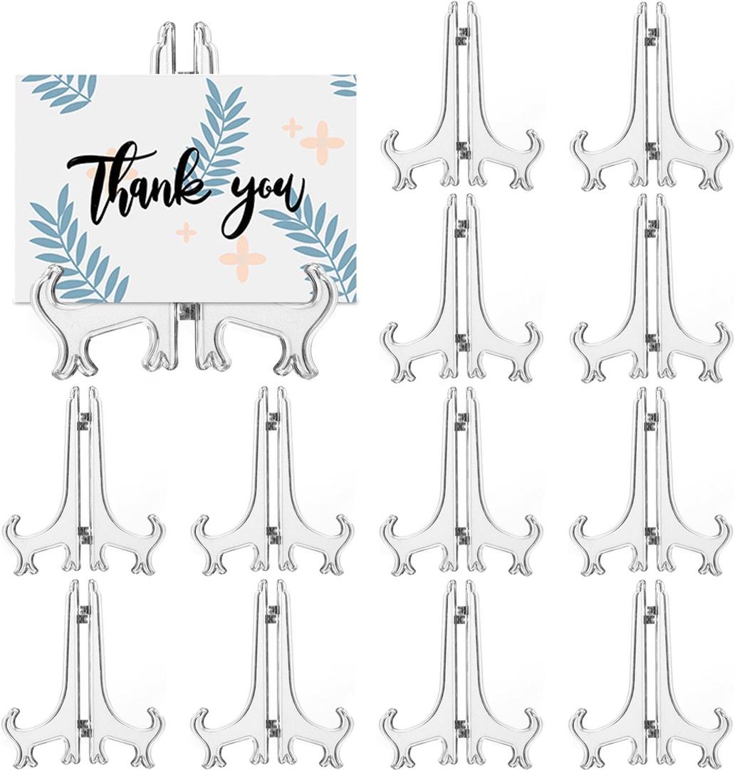 LonlyEagle 12 Pack 3 Inch Clear Plastic Easels or Stand/Plate Holders to Display Pictures or Other Items at Weddings, Plate Stands for Home Decoration, Birthdays, Tables
